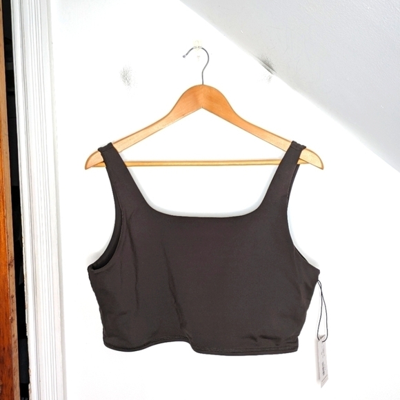 WEWOREWHAT Chocolate Black Brushed Polyester Straight Neck Crop Top NEW Size XL - Picture 1 of 5